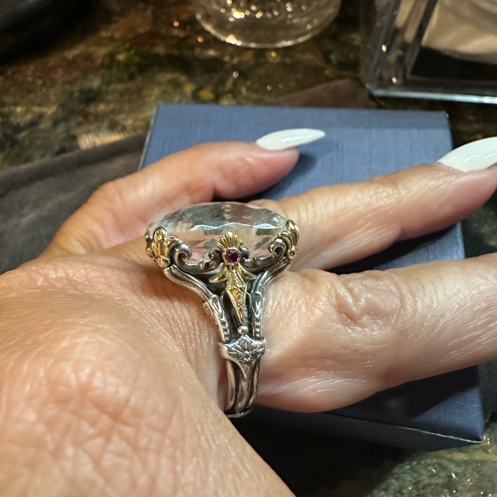 Konstantino Silver and Gold Ring with Clear Gemstone - Picture 4 of 4